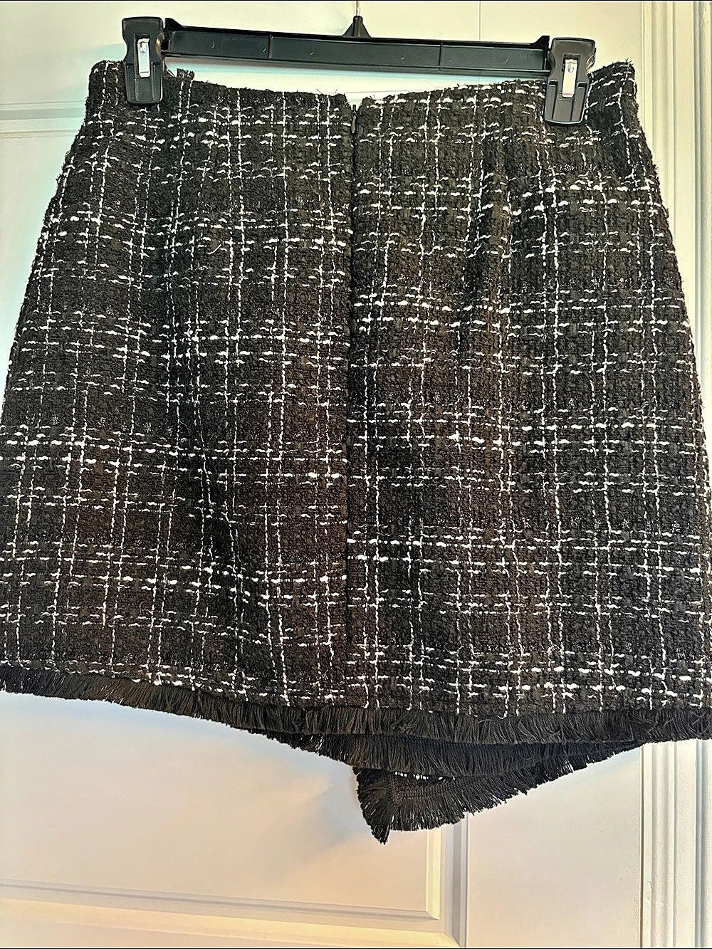 SHEIN Button Detail Plaid Tweed Skirt Black & White Size Large
